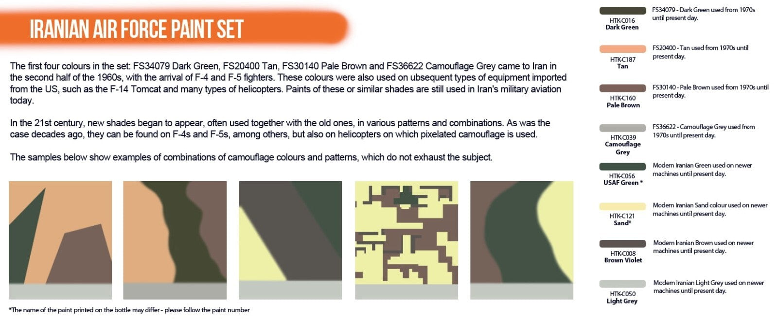 Hataka Orange Line Lacquer Based Formula Iranian Air Force Paint Set (HTK-CS119)