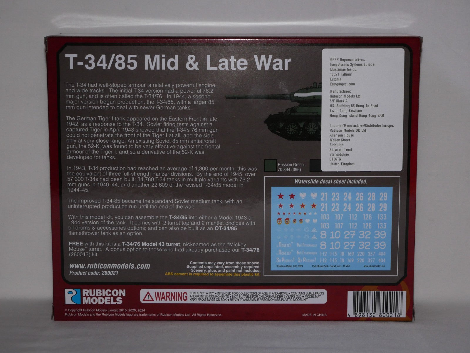Rubicon Models 1:56 WWII Soviet T-34/85 Medium Tank (Mid & Late War) - 280021