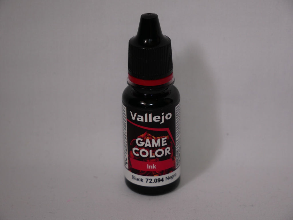 Vallejo Game Color Acrylic Ink Range Black 18ml/0.6 fl oz Dropper Bottle 72.094