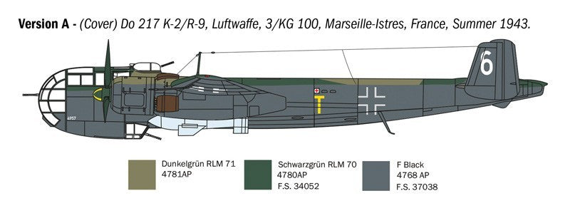 Italeri 1:72 Scale Dornier Do 217 K-1/K-2 Bomber With Fritz-X Guided Bombs - 1488
