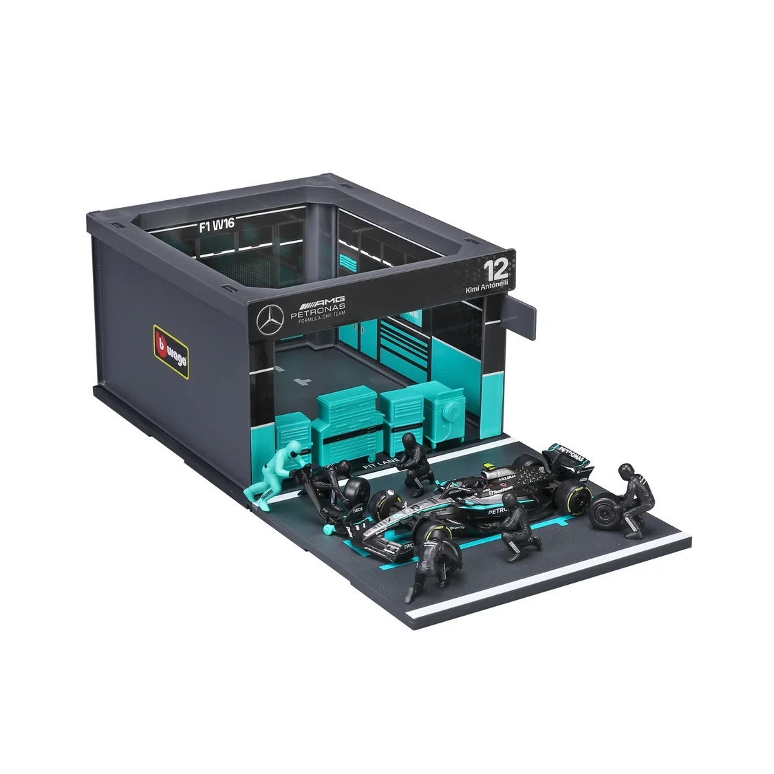 Burago 1:43 Scale Mercedes-AMG Petronas Forumla One Team Pit Pass Diorma Playset - #18-38458A