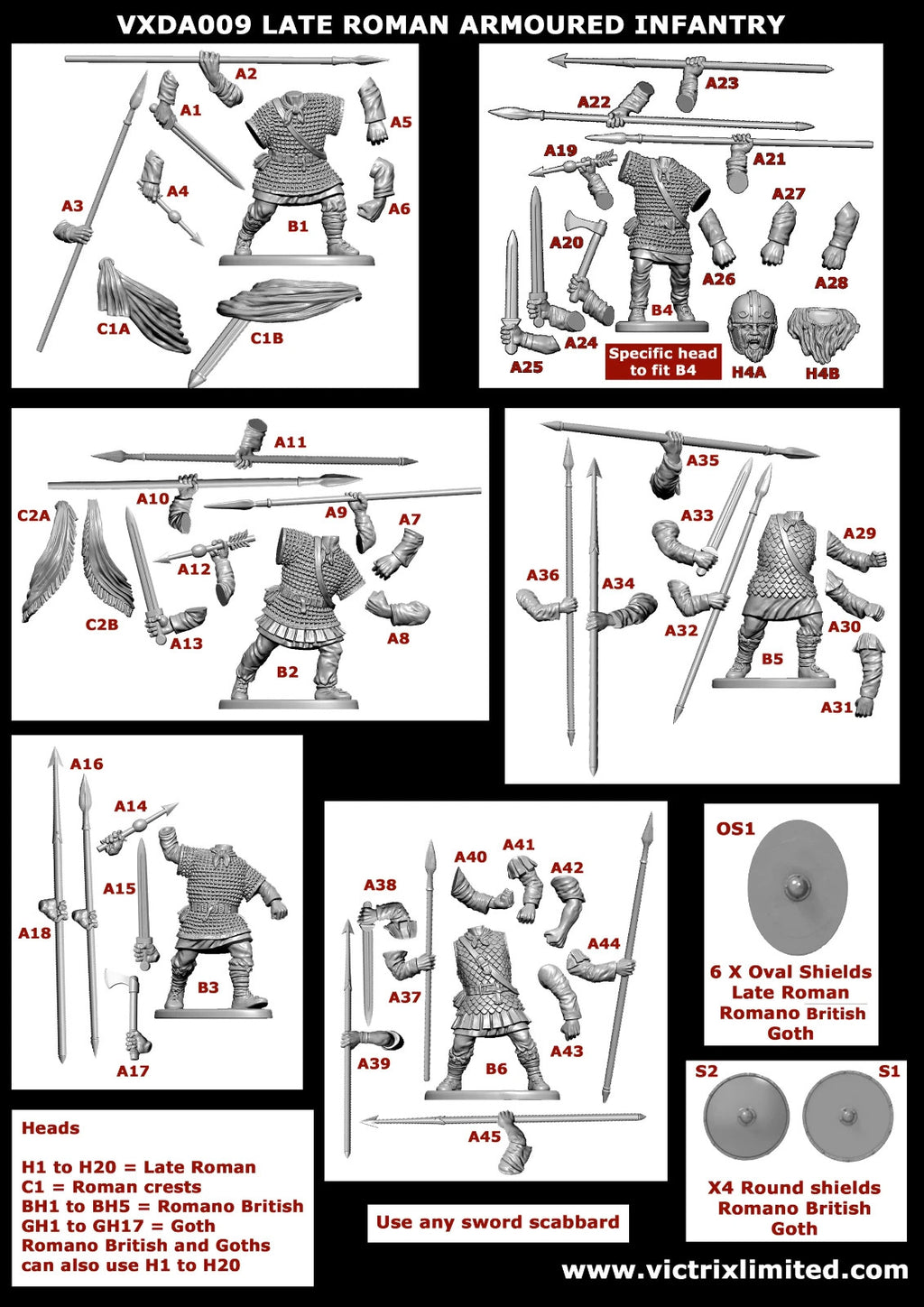 Victrix 28mm Scale Plastic Late Roman Infantry & Heavy Cavalry Warband - VXWB001
