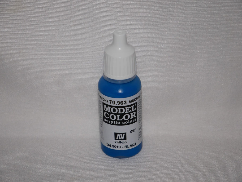 Vallejo Model Color Medium Blue Acrylic 17ml/0.57 fl oz Dropper Bottle - 70.963