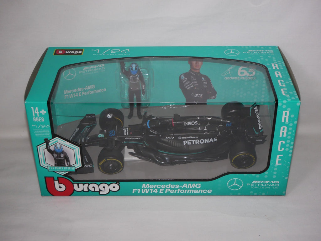 Burago 1:24 Scale Mercedes-AMG Petronas W14 With No.63 Russell Figure #18-28037R