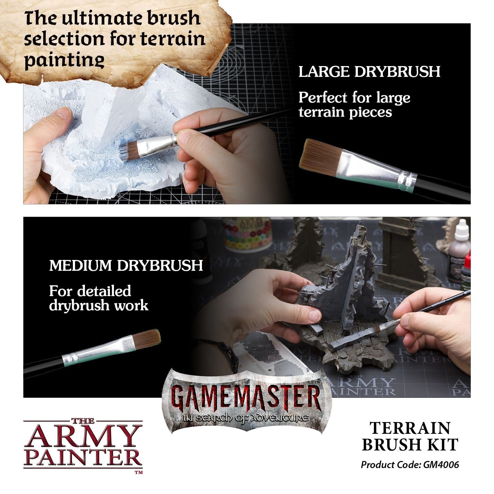Army Painter Gamemaster Terrain 4 Piece Brush Kit For Terrain Painting - GM4006