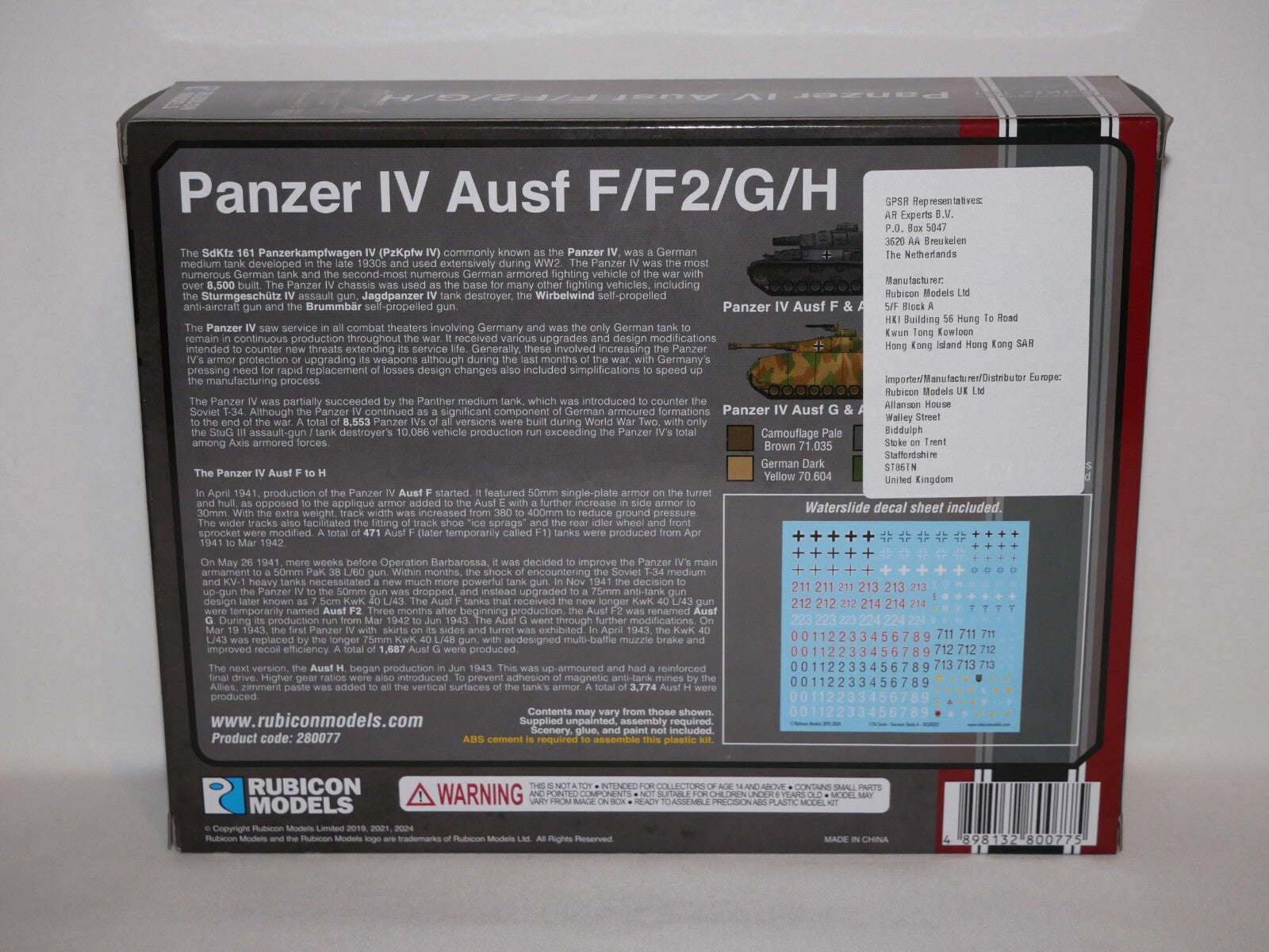 Rubicon Models 1:56 Scale WWII German SdKfz 161 Panzer IV Ausf F/F2/G/H - 280077
