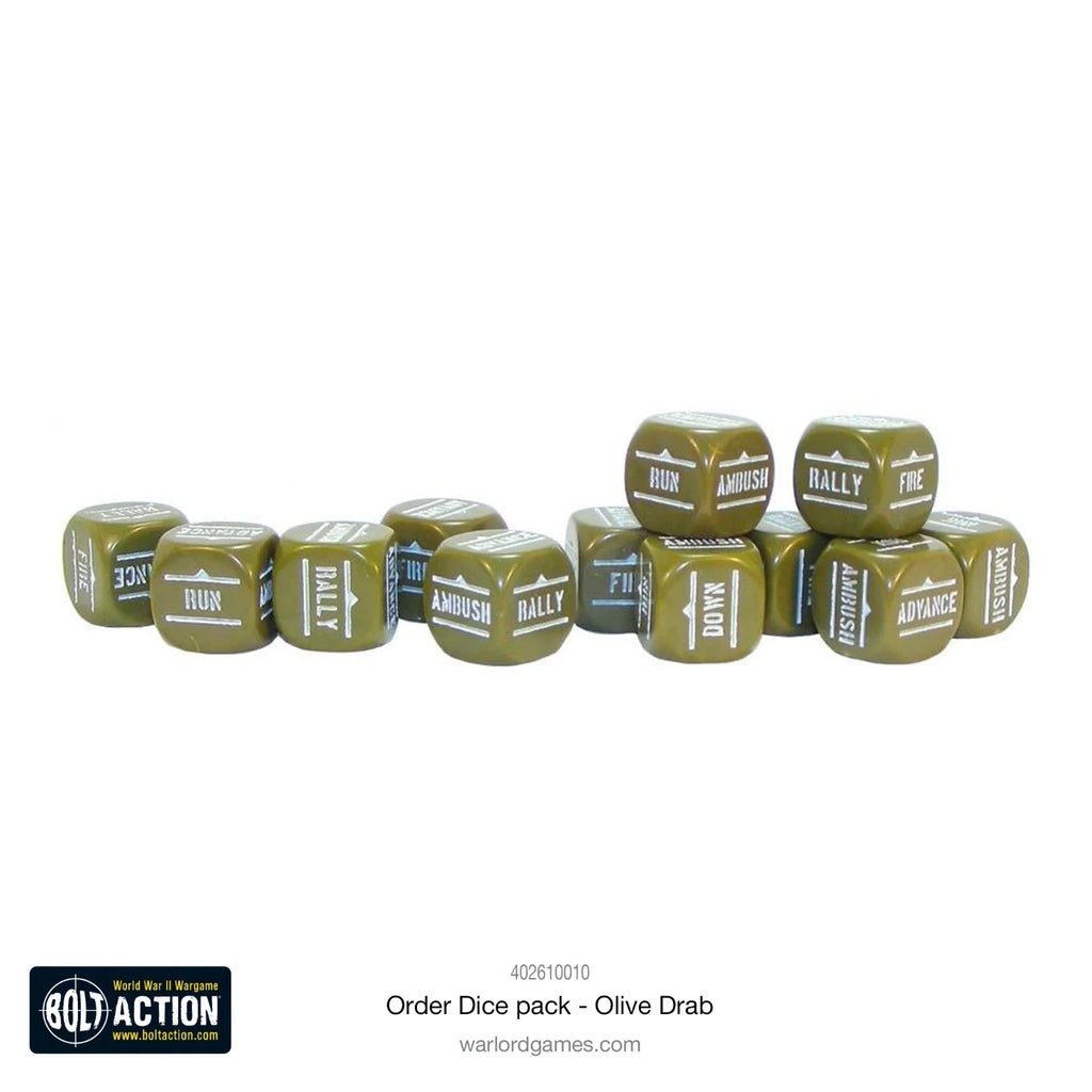 Warlord Games Bolt Action 1:56 Scale 12 Olive Drab Coloured Order Dice - 402616010