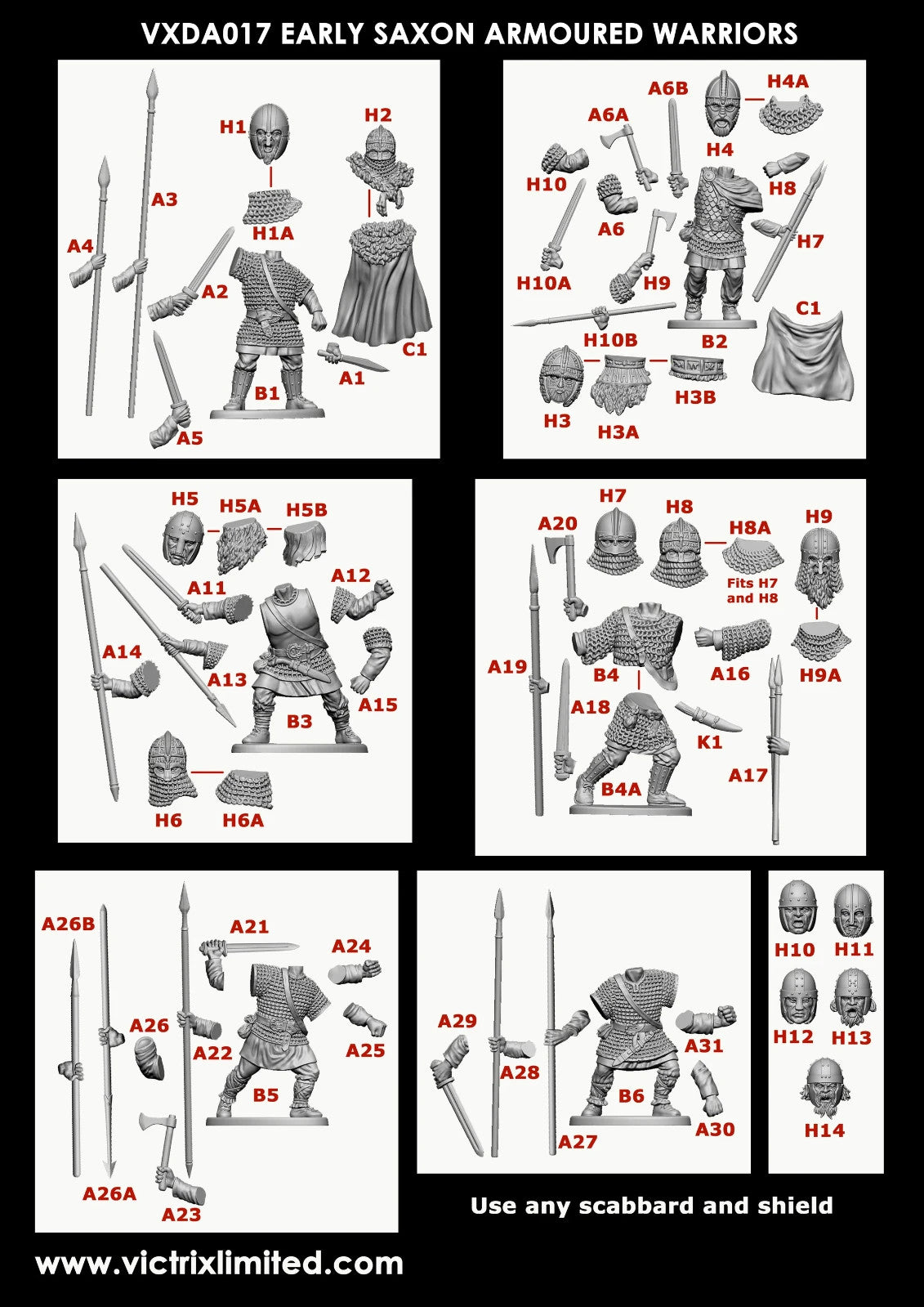 Victrix 1:56 (28mm) Scale Hard Plastic Early Saxon Warriors Warband - VXWB002