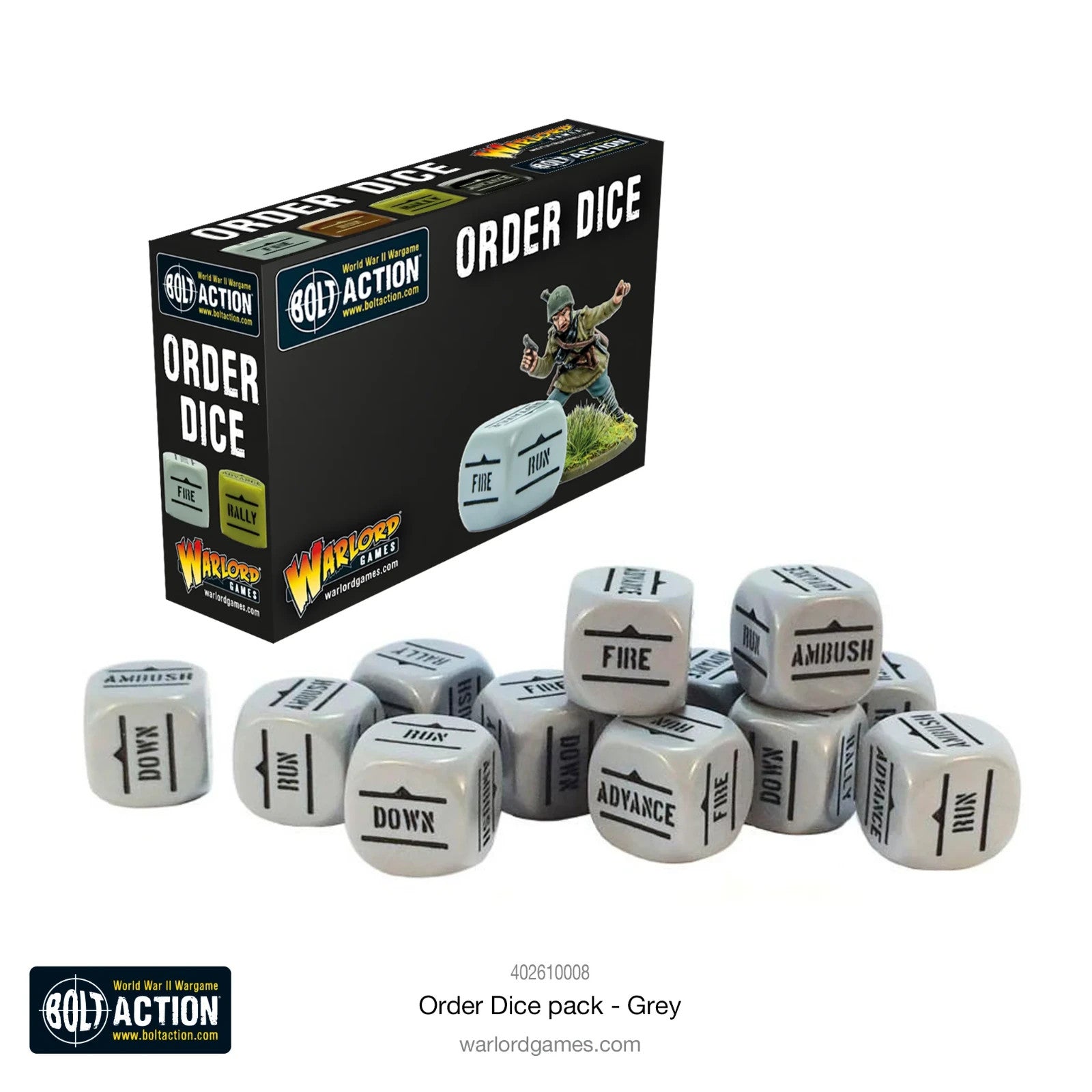 Warlord Games Bolt Action 1:56 Scale 12x Grey Coloured Order Dice - (402616008)