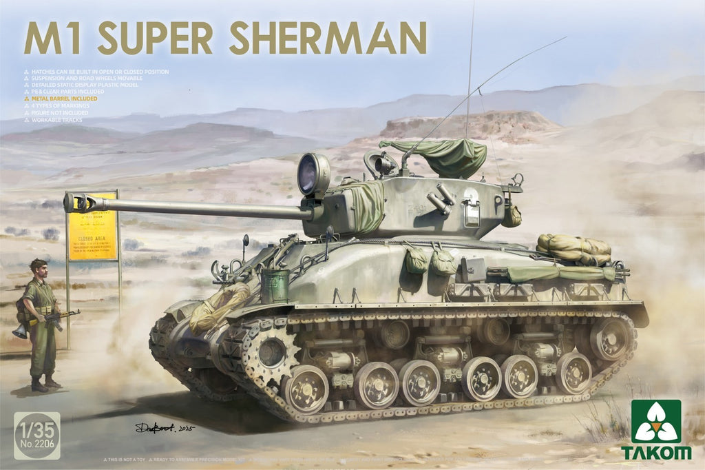 Takom 1:35 Scale Post WWII M1 Super Sherman Medium Tank Plastic Model Kit - 2206