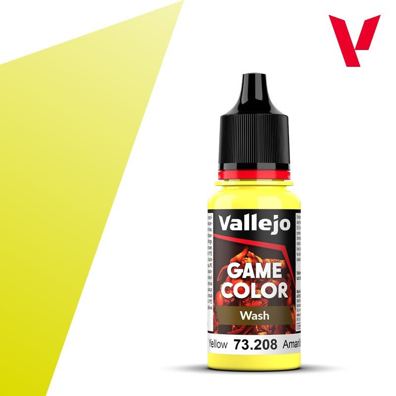 Vallejo Game Color Acrylic Washes Yellow 18ml/0.6 fl oz Dropper Bottle - 73.208
