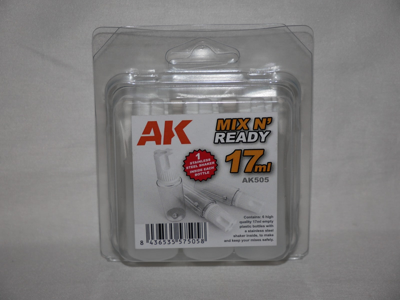 AK Interactive Mix N' Ready 17ml Empty Dropper Bottles With Steel Agitator AK505