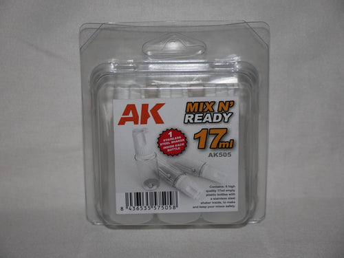 AK Interactive Mix N' Ready 17ml Empty Dropper Bottles With Steel Agitator AK505