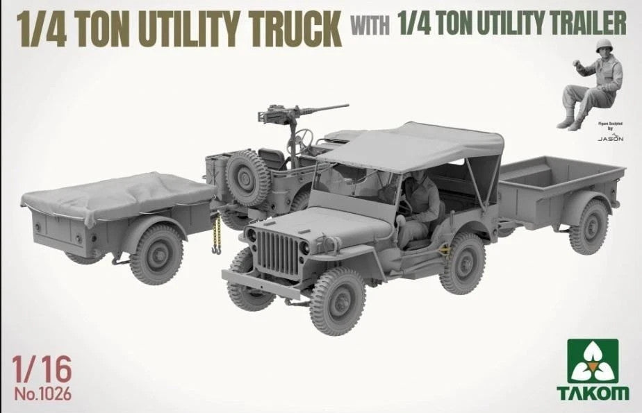 Takom 1:16 Scale WWII 1/4 Ton Utility Truck With 1/4 Ton Utility Trailer - 1026