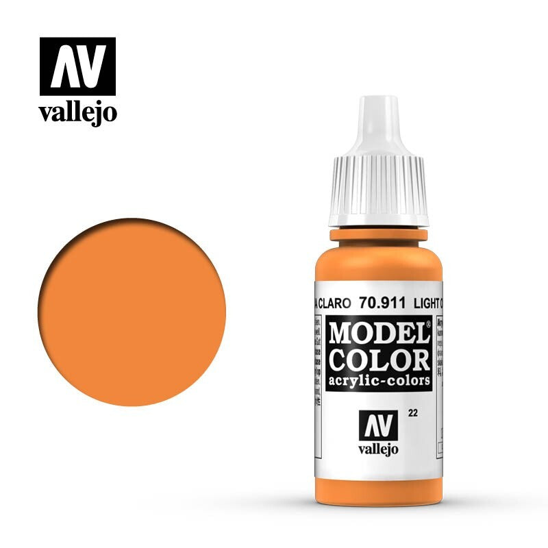 Vallejo Model Color Light Orange Acrylic 17ml/0.57 fl oz Dropper Bottle - 70.911
