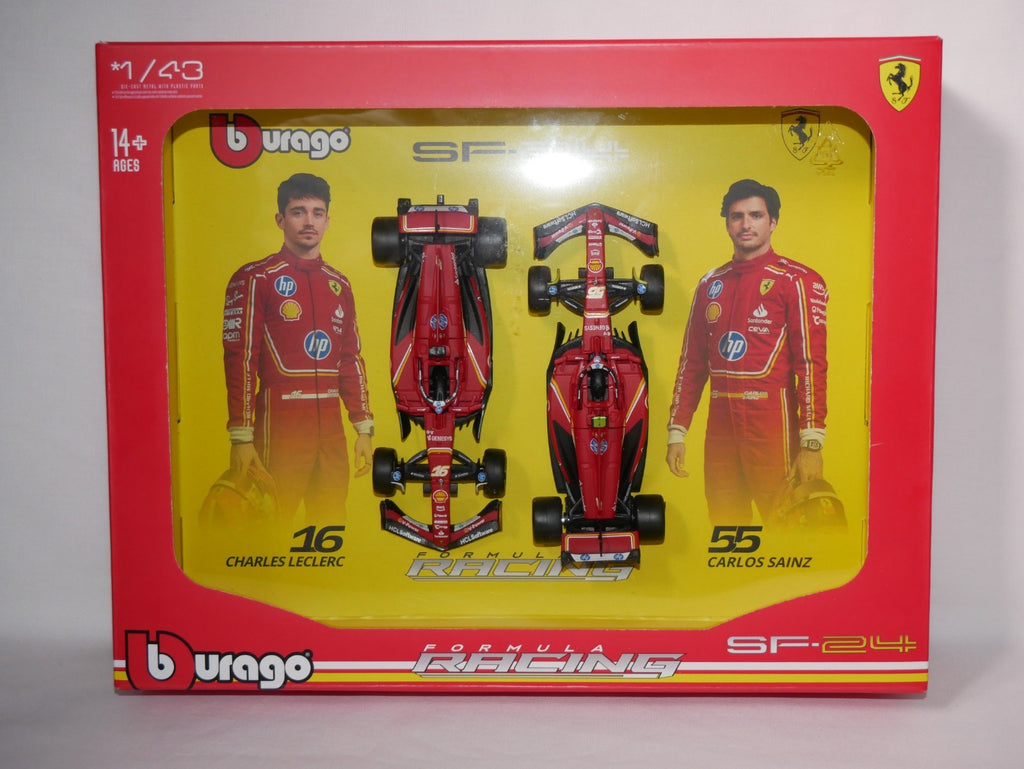 Burago 1:43 Scale Scuderia Ferrari F1 SF-24 Two Pack Leclerc & Sainz - #18-36856