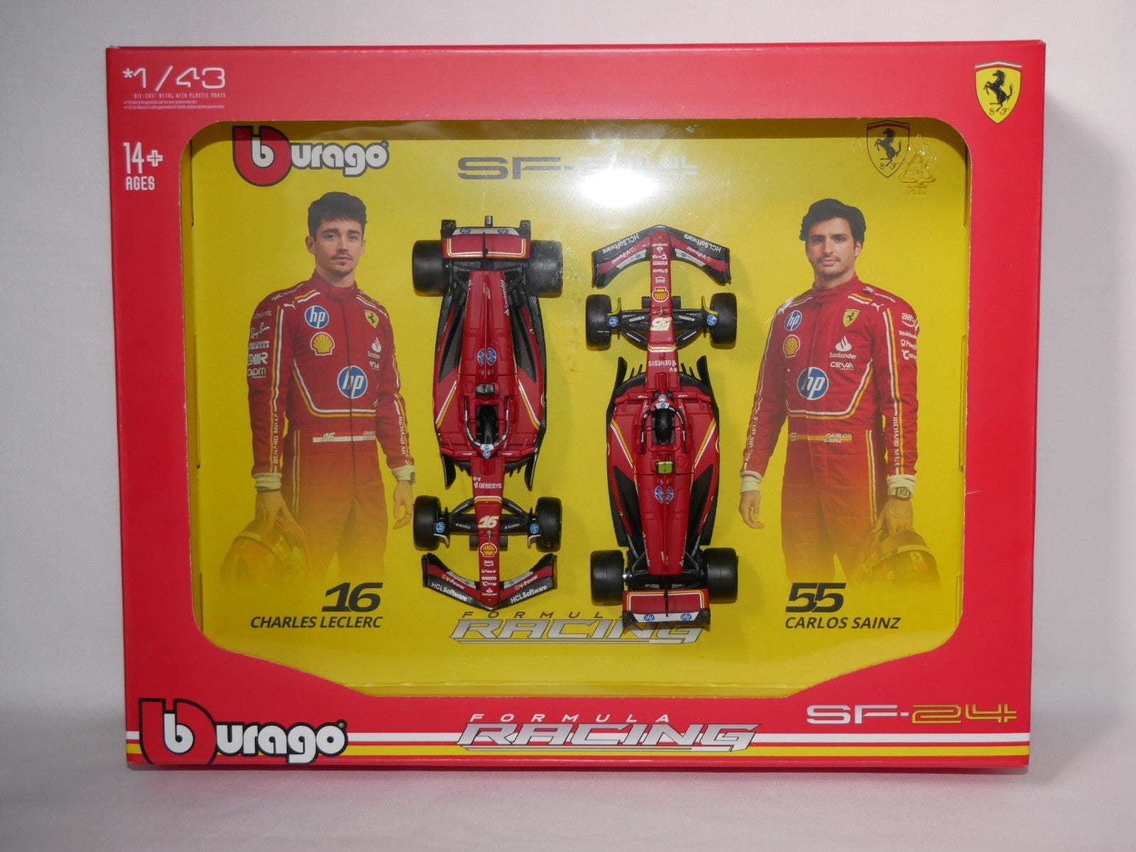 Burago 1:43 Scale Scuderia Ferrari F1 SF-24 Two Pack Leclerc & Sainz - #18-36856