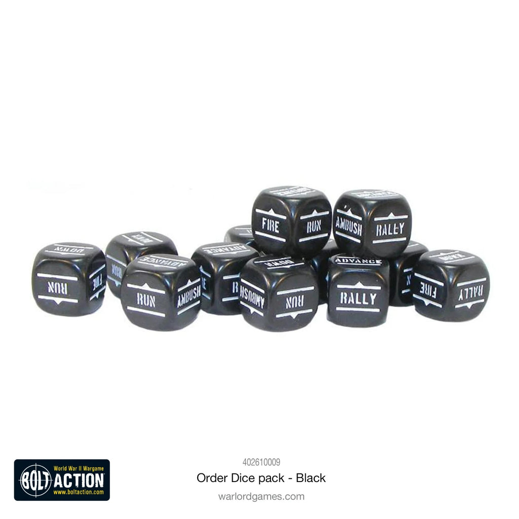 Warlord Games Bolt Action 1:56 Scale 12x Black Coloured Order Dice - (402616009)