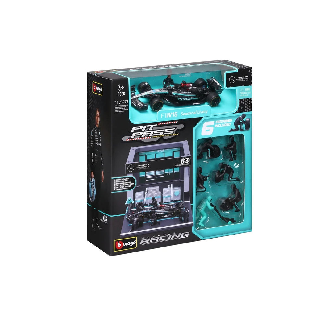 Burago 1:43 Scale Mercedes-AMG Petronas Forumla One Team Pit Pass Diorma Playset - #18-38452R
