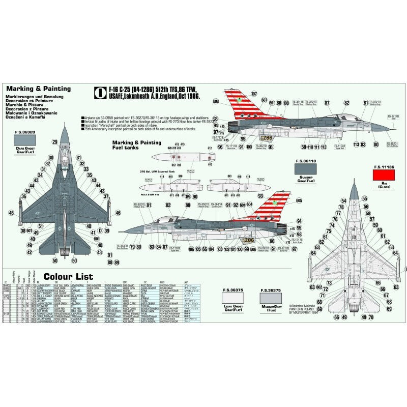 MisterCraft Hobby Kits 1:72 Scale (D-64) F-16C-25 'Viper' Fighter Jet - 040642