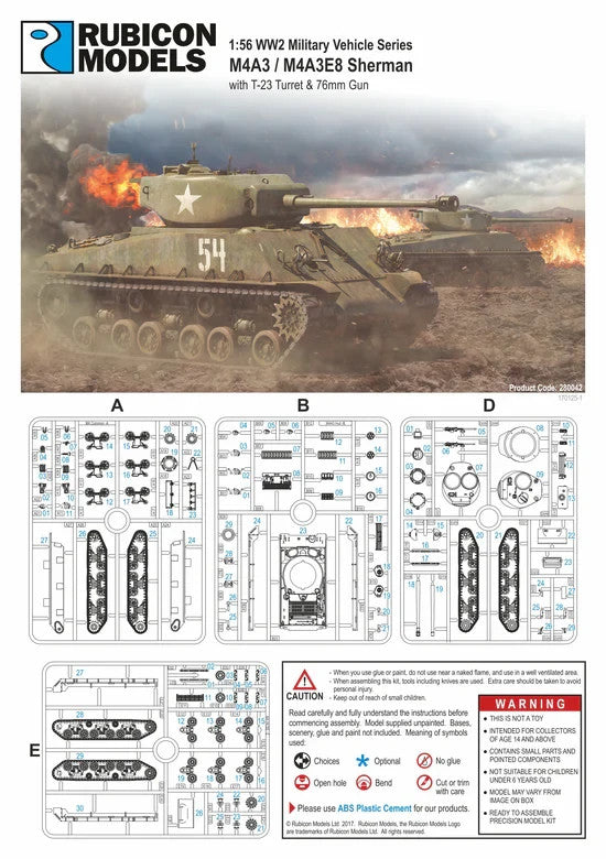 Rubicon Models 1:56 (28mm) Scale WWII US M4A3(76)W / M4A3E8 Sherman - 280042