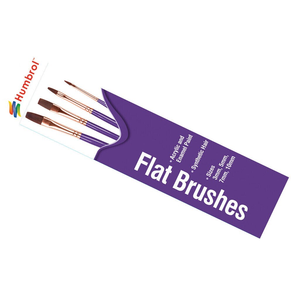 Humbrol Flat Synthetic Hair Brush Pack Sizes 3mm, 5mm, 7mm, 10mm (AG4305)