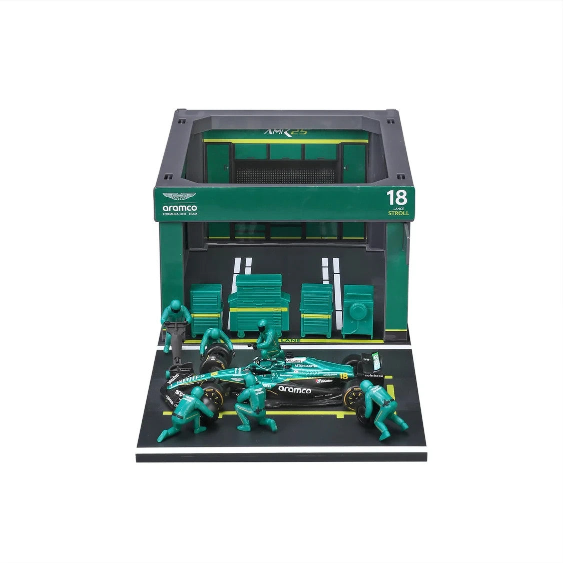 Burago 1:43 Aston Martin Cognizant Aramco Formula 1 Team Pit Pass Diorma Playset - #18-38460S