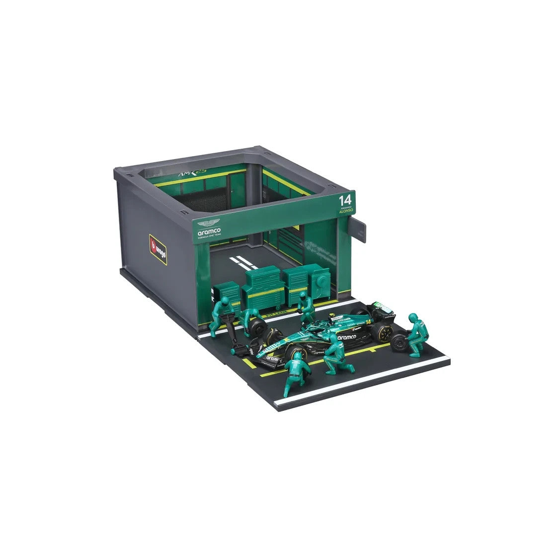 Burago 1:43 Aston Martin Cognizant Aramco Formula 1 Team Pit Pass Diorma Playset -  #18-38460A