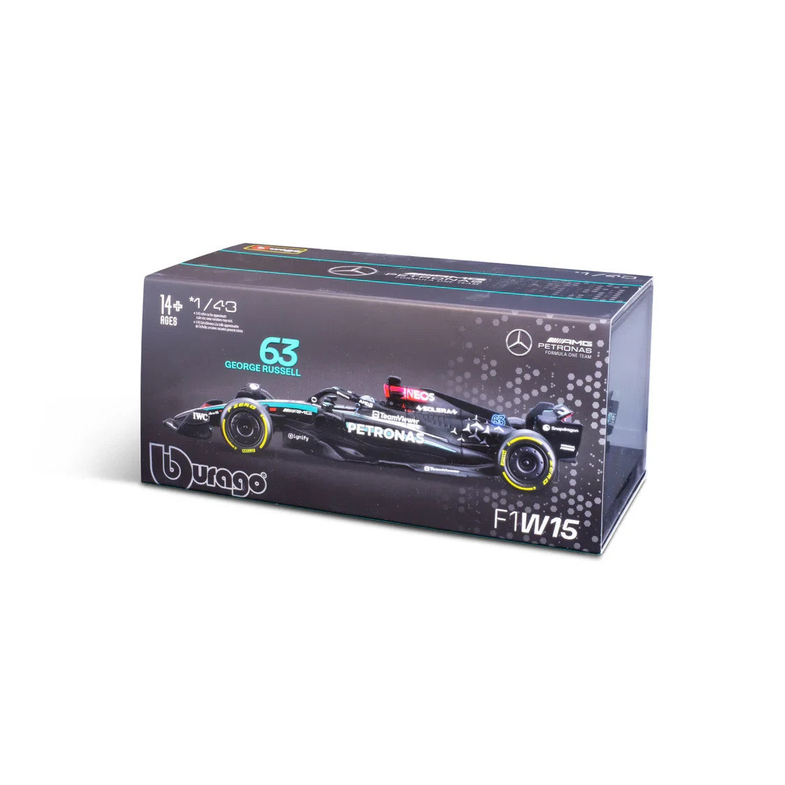 Burago 1:43 Scale Mercedes-AMG Petronas F1 2024 W15 No.63 Russell - #18-38209R