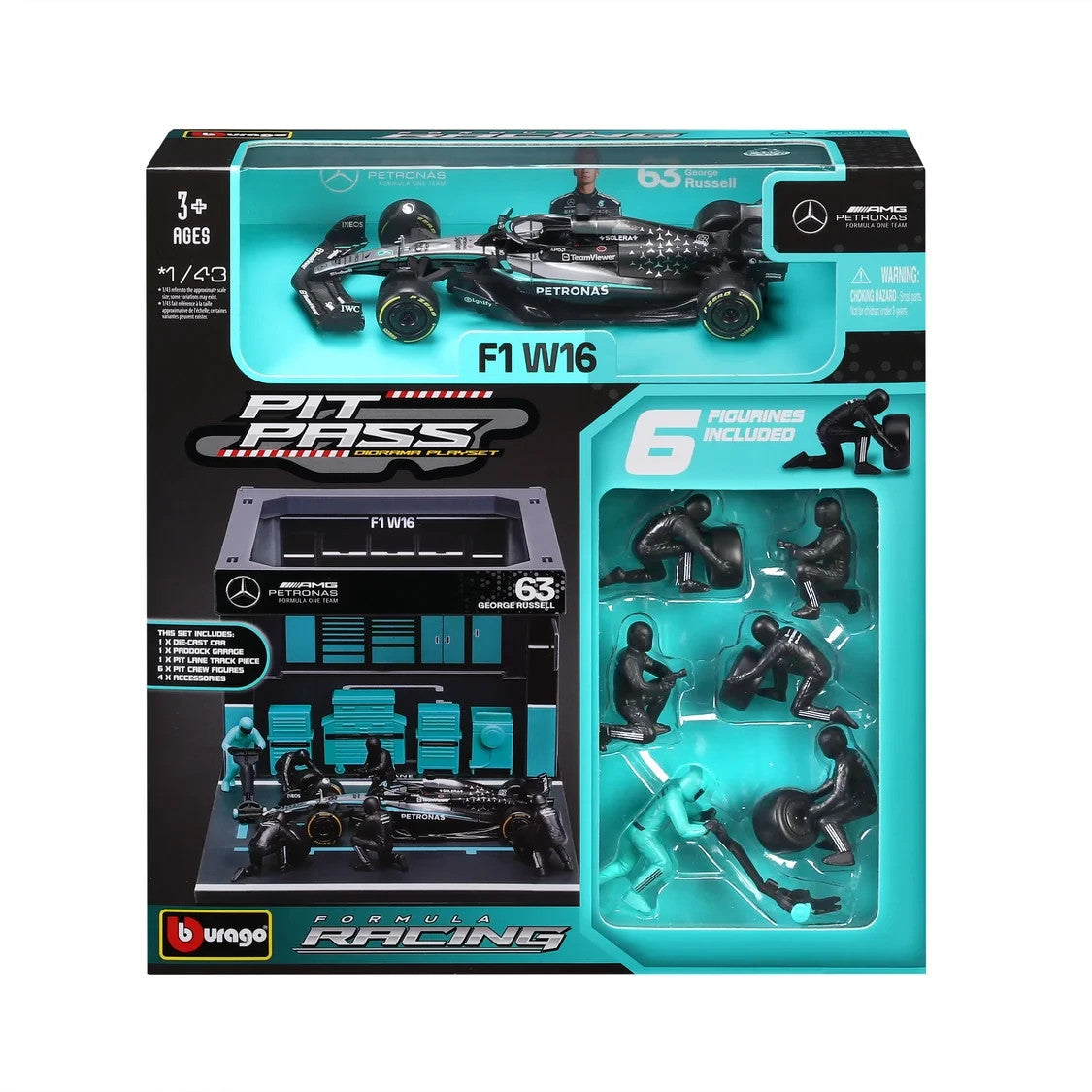 Burago 1:43 Scale Mercedes-AMG Petronas Forumla One Team Pit Pass Diorma Playset - #18-38458R
