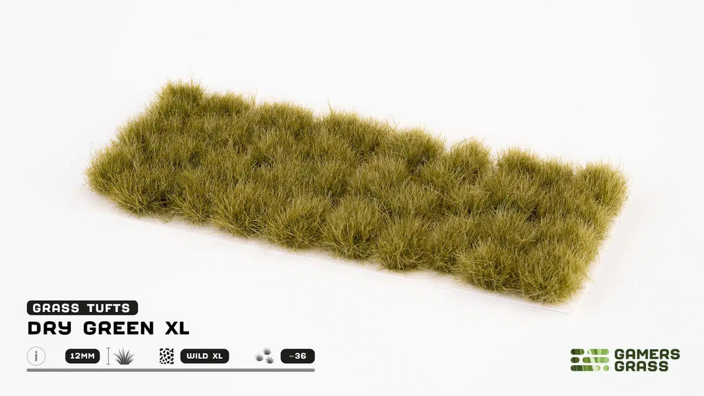 Gamers Grass Wild Dry Green XL 12mm Tufts For Mini Bases (36) Per Pack GG12-DG