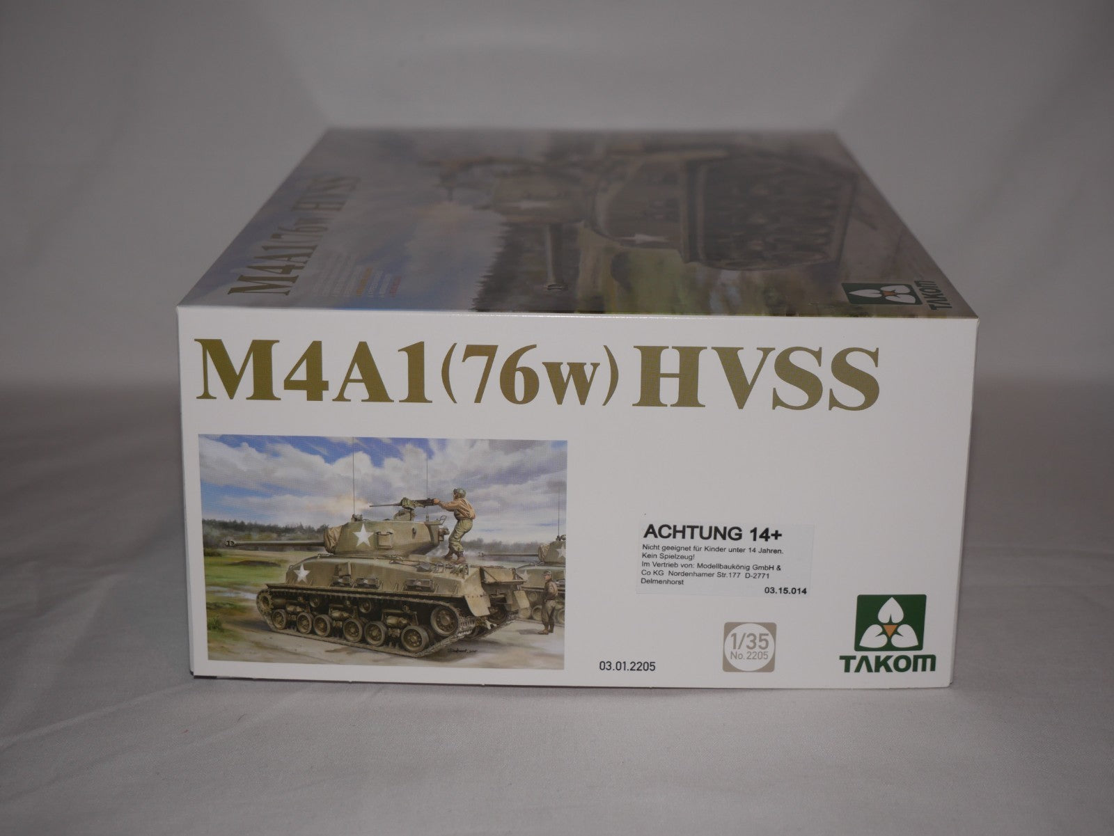 Takom 1:35 Scale WWII US Sherman M4A1 (76W) HVSS Medium Tank Model Kit - 2205
