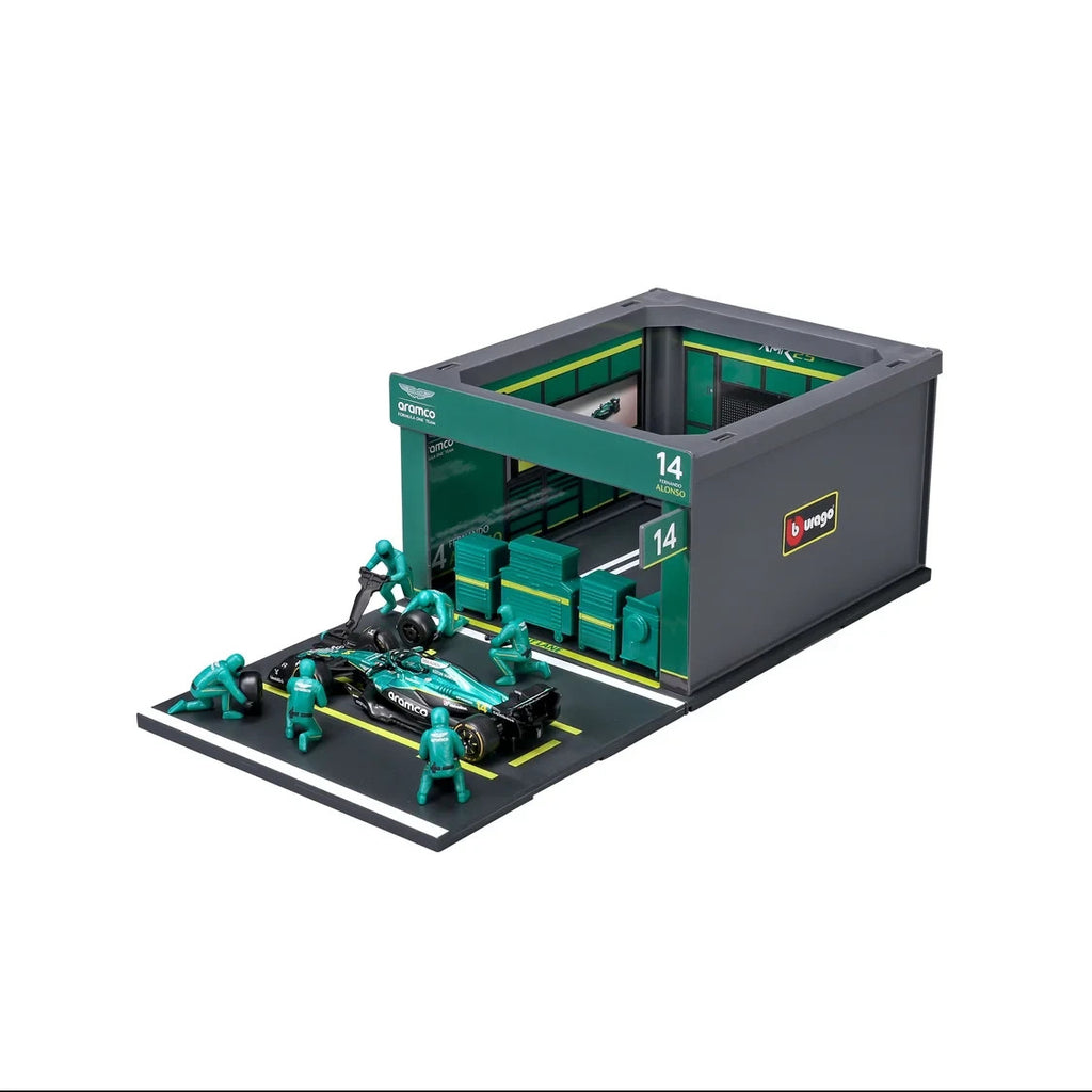 Burago 1:43 Aston Martin Cognizant Aramco Formula 1 Team Pit Pass Diorma Playset -  #18-38460A