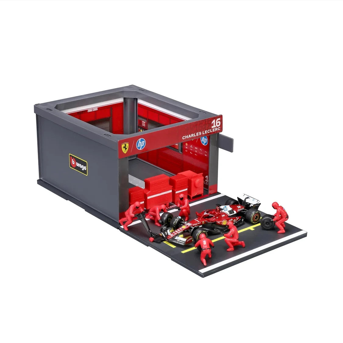 Burago 1:43 Scuderia Ferrari Formula One Team C.Leclerc Pit Pass Diorma Playset - #18-36865L