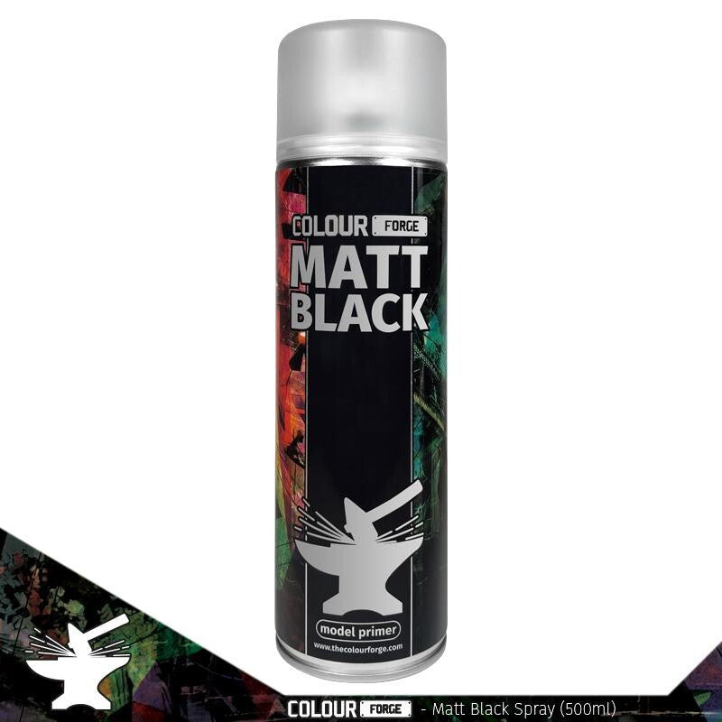 The Colour Forge Hobby Supplies Matt Black Model Primer 500ml Aerosol Spray Can