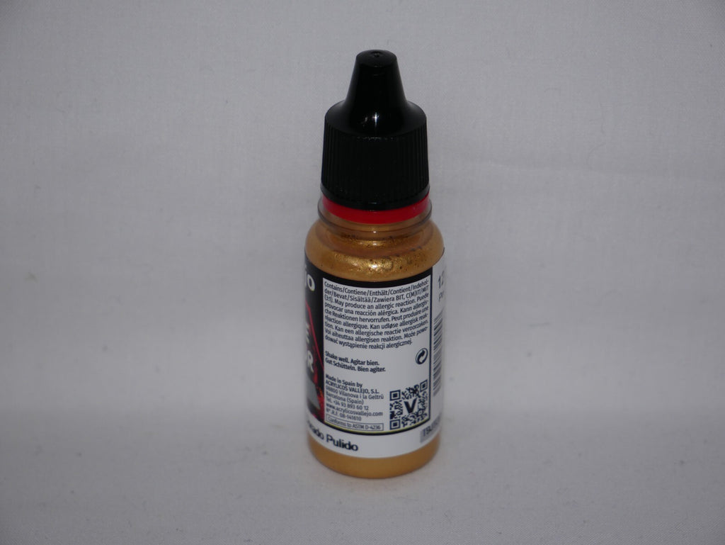 Vallejo Game Color Acrylic Metallics Polished Gold 18ml Dropper Bottle - 72.055