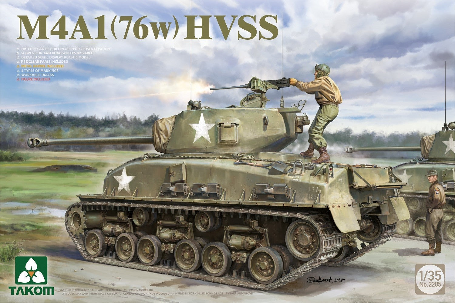 Takom 1:35 Scale WWII US Sherman M4A1 (76W) HVSS Medium Tank Model Kit - 2205