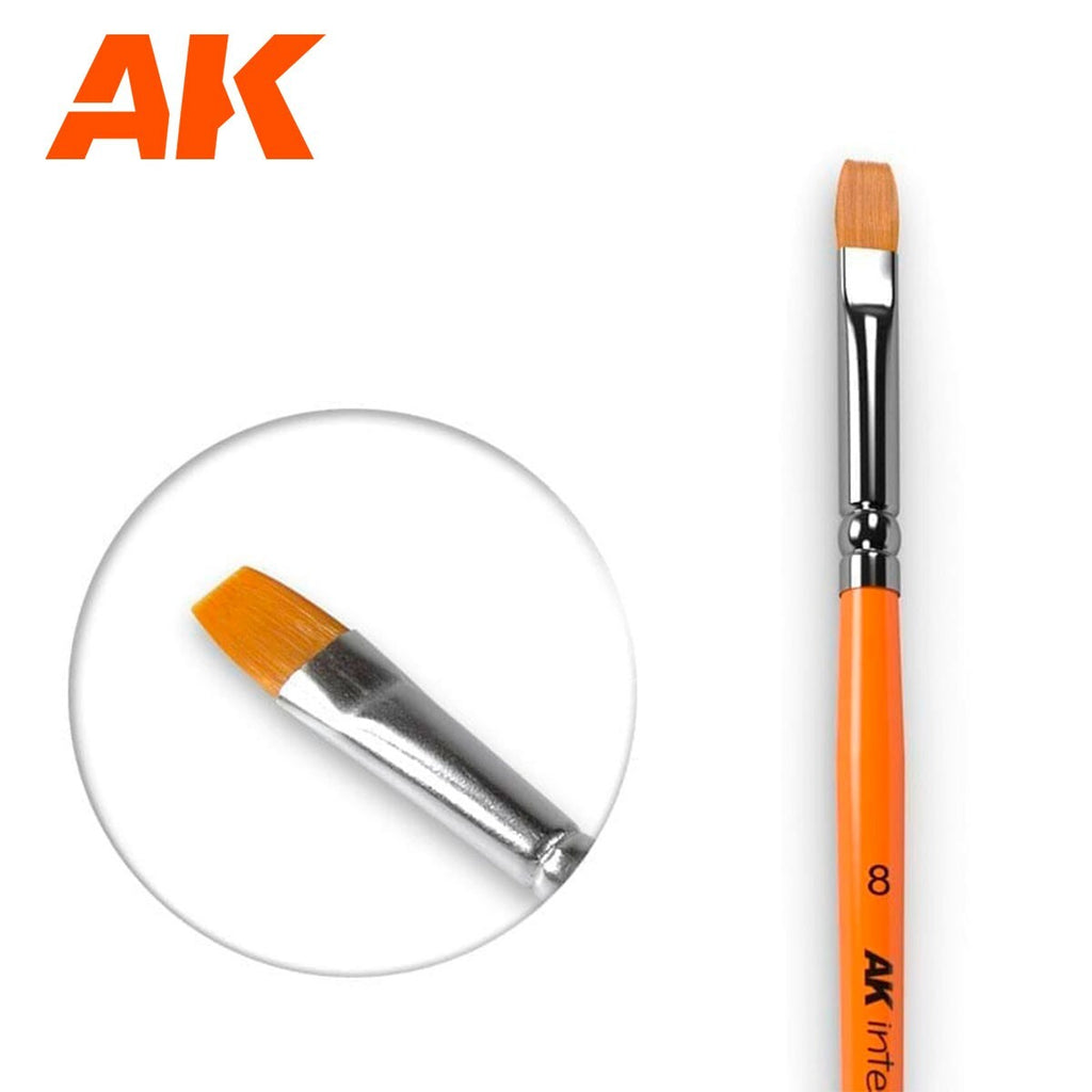 AK Interactive Size 8 Flat Synthetic Hair Scale Modeling Paint Brushes - AK608
