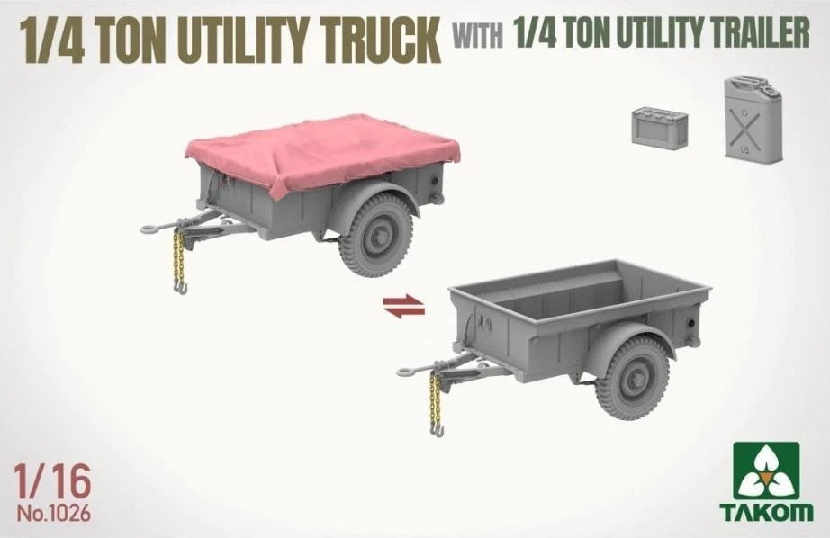 Takom 1:16 Scale WWII 1/4 Ton Utility Truck With 1/4 Ton Utility Trailer - 1026