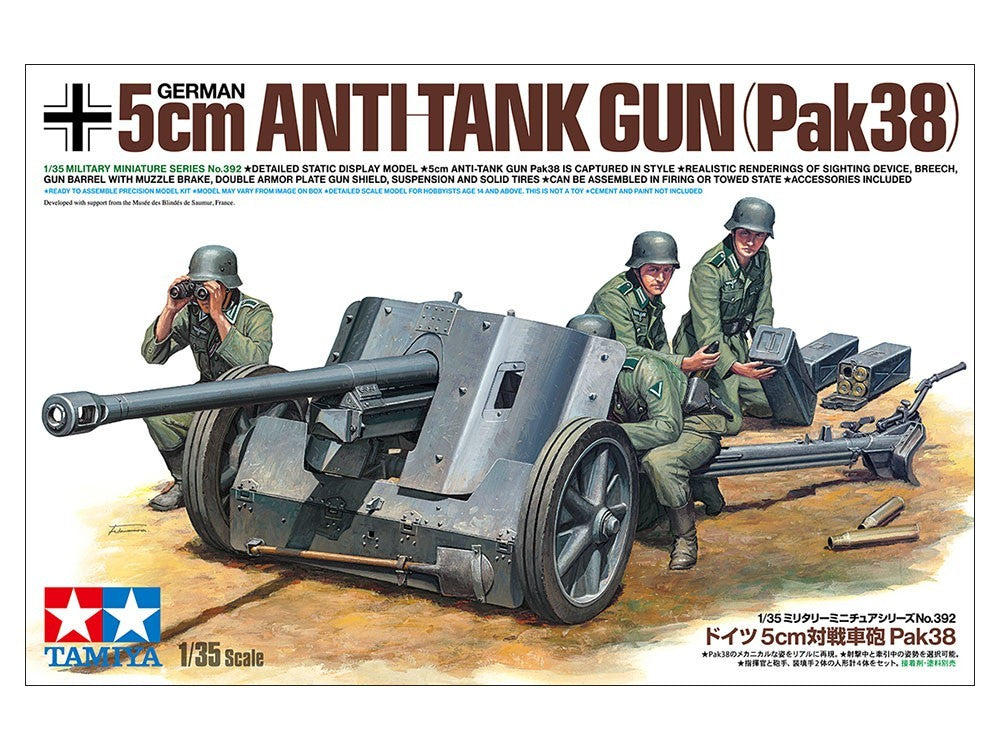 Tamiya 1:35 Scale WWII German 5cm Anti-Tank Gun (Pack38) Plastic Model Kit 35392