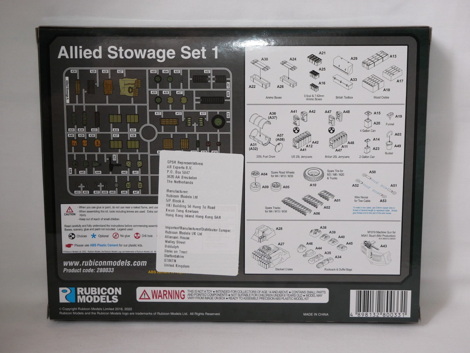 Rubicon Models 1:56 (28mm) Scale US & Commonwealth Allied Stowage Set 1 - 280033
