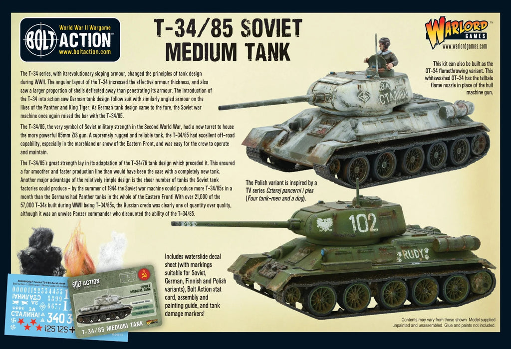 Warlord Games Bolt Action 1:56 Scale WWII Soviet T-34/85 Medium Tank - 402014004