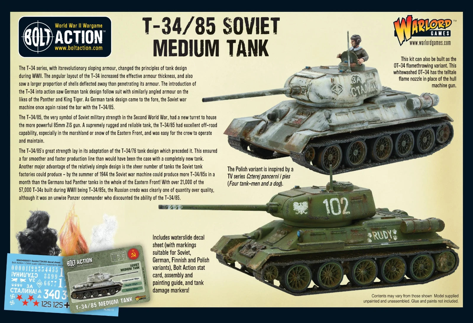 Warlord Games Bolt Action 1:56 Scale WWII Soviet T-34/85 Medium Tank - 402014004