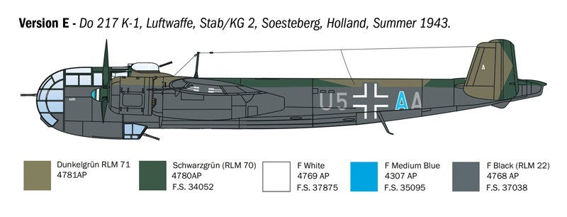 Italeri 1:72 Scale Dornier Do 217 K-1/K-2 Bomber With Fritz-X Guided Bombs - 1488