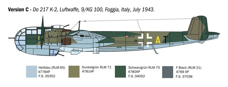 Italeri 1:72 Scale Dornier Do 217 K-1/K-2 Bomber With Fritz-X Guided Bombs - 1488