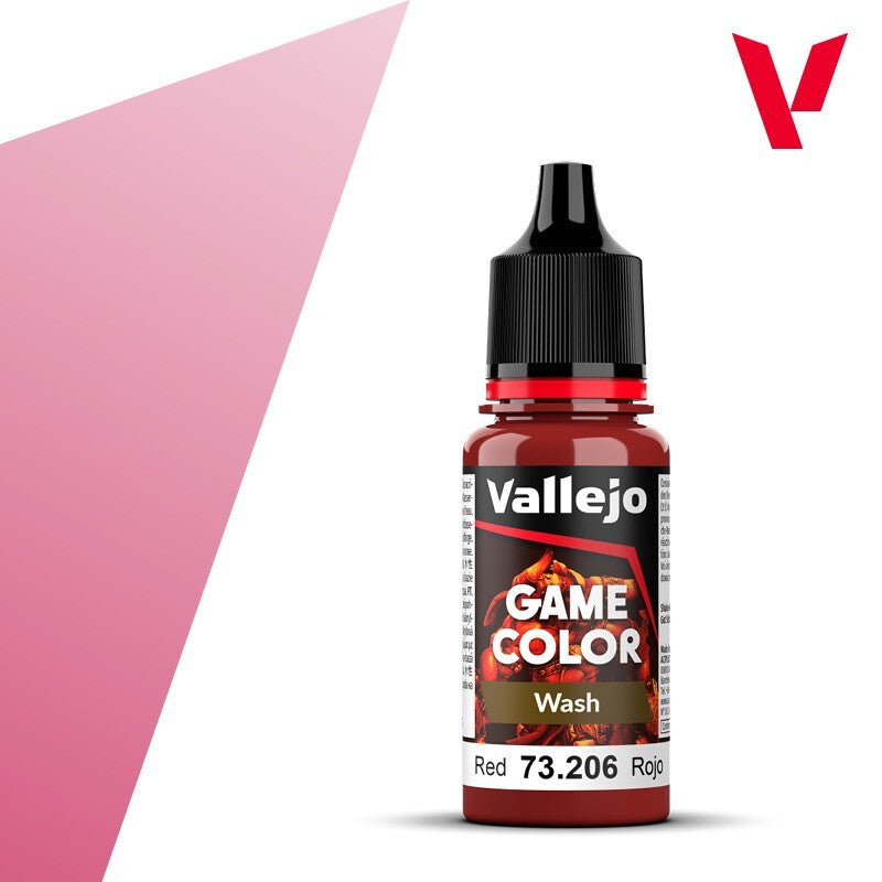 Vallejo Game Color Acrylic Washes Range Red 18ml/0.6 fl oz Dropper Bottle 73.206