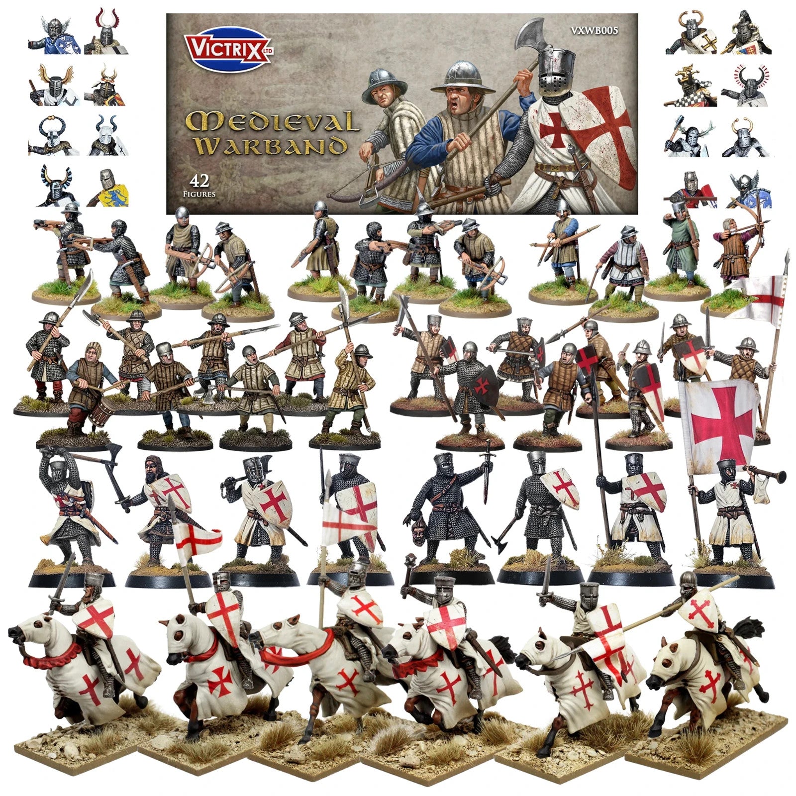 Victrix 28mm Scale Hard Plastic Medieval Warband (42) Miniatures Set - VXWB005