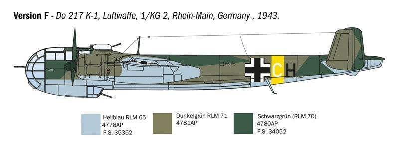 Italeri 1:72 Scale Dornier Do 217 K-1/K-2 Bomber With Fritz-X Guided Bombs - 1488