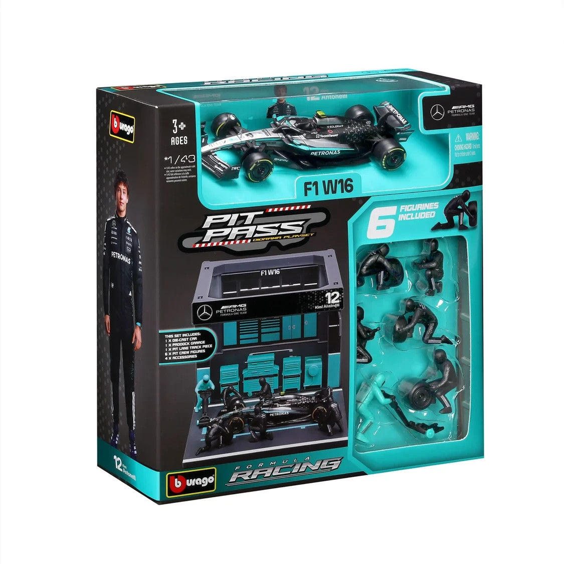 Burago 1:43 Scale Mercedes-AMG Petronas Forumla One Team Pit Pass Diorma Playset - #18-38458A