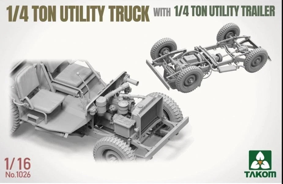 Takom 1:16 Scale WWII 1/4 Ton Utility Truck With 1/4 Ton Utility Trailer - 1026
